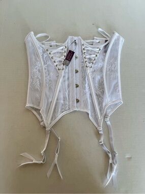 Adore Me Alice Underbust Corset White Lingerie Lace Up Garter Boudoir small